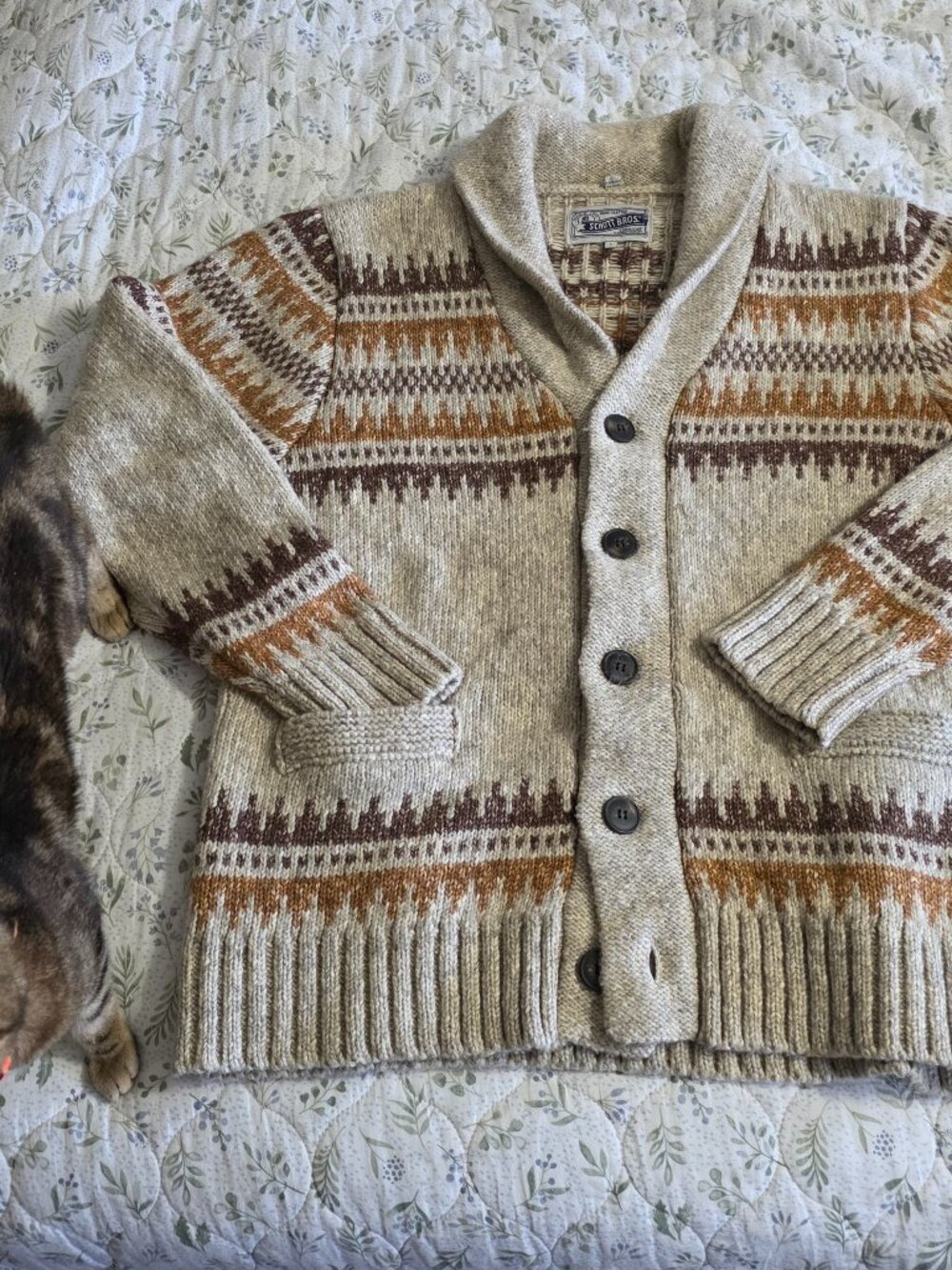 Schott NYC Yak Blend Motif Shawl Collar Cardigan Limestone Men's Large